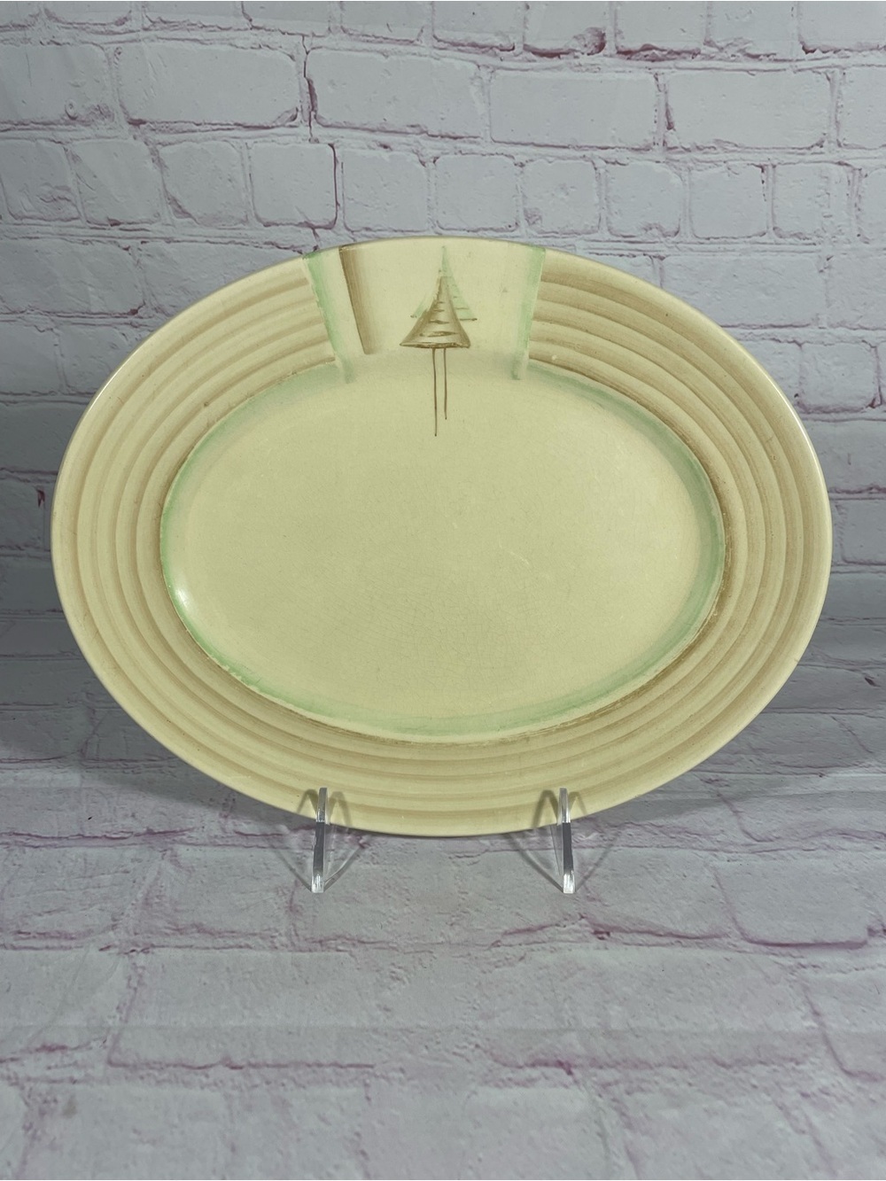 Vintage Myott Son & Co Hand Painted Trees Oval Ceramic Platter Made in England